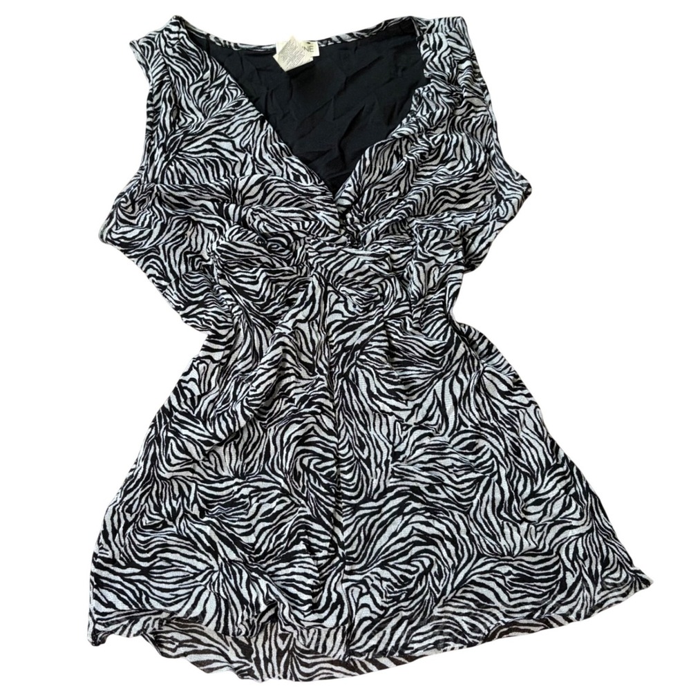 Y2K Scene Zebra Print Mesh Sleeveless Top V-Neck Black White Made in Canada M/M